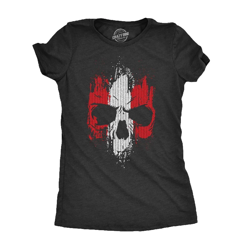 women's V-neck blouses -Grunge Striped Skull Women's T Shirt