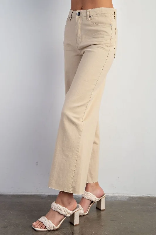 women's asymmetrical skirts -Khaki Soft Stretch Twill High Waisted Pants