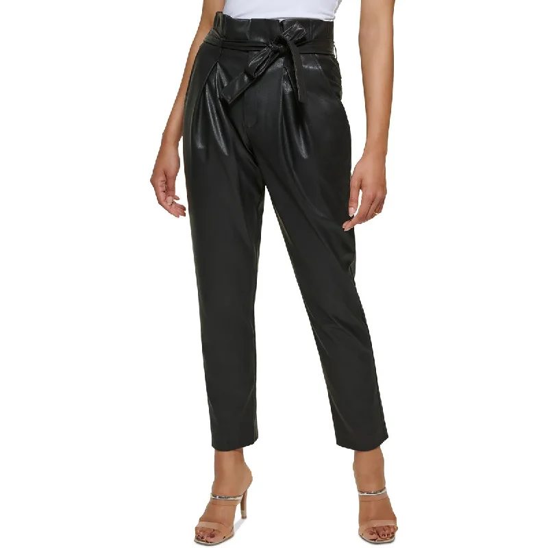 stylish knee-length skirts for women -DKNY Womens Faux-Leather High-Rise Ankle Pants