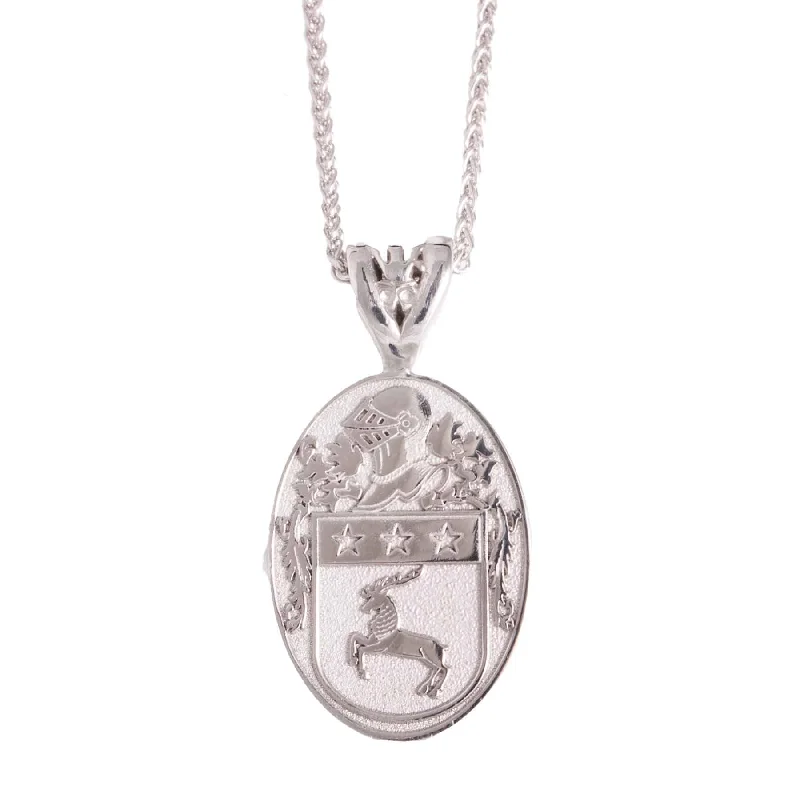 ladies' biker jackets -Silver Large Oval Coat of Arms Necklace