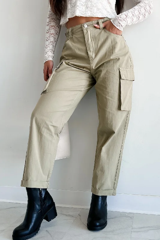 women's button-up skirts -Finch Paperbag Cargo Pants (Olive)