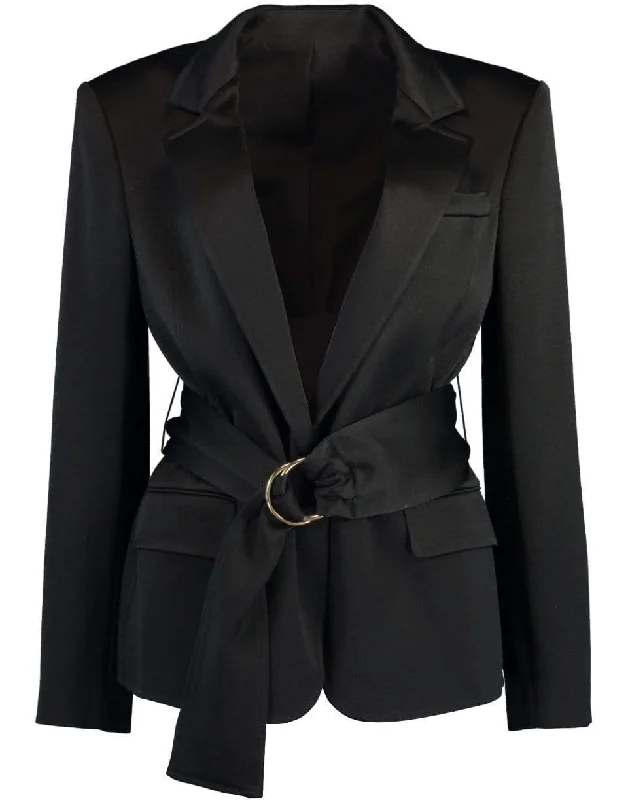 ladies' winter puffers -Belted Tailored Jacket