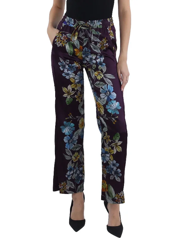 women's seamless leggings -Lexi Stella Womens Silk Floral Print Straight Leg Pants