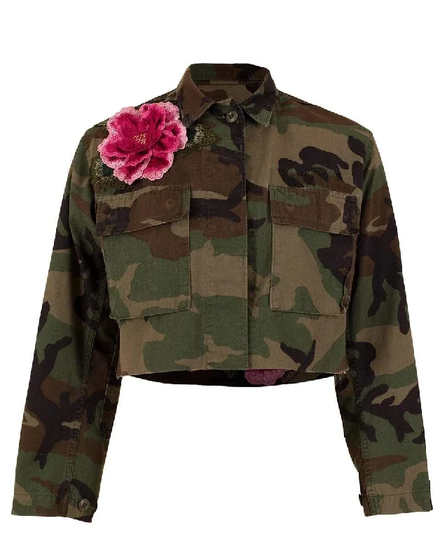 ladies' fleece jackets -Cropped Embellished Military Jacket