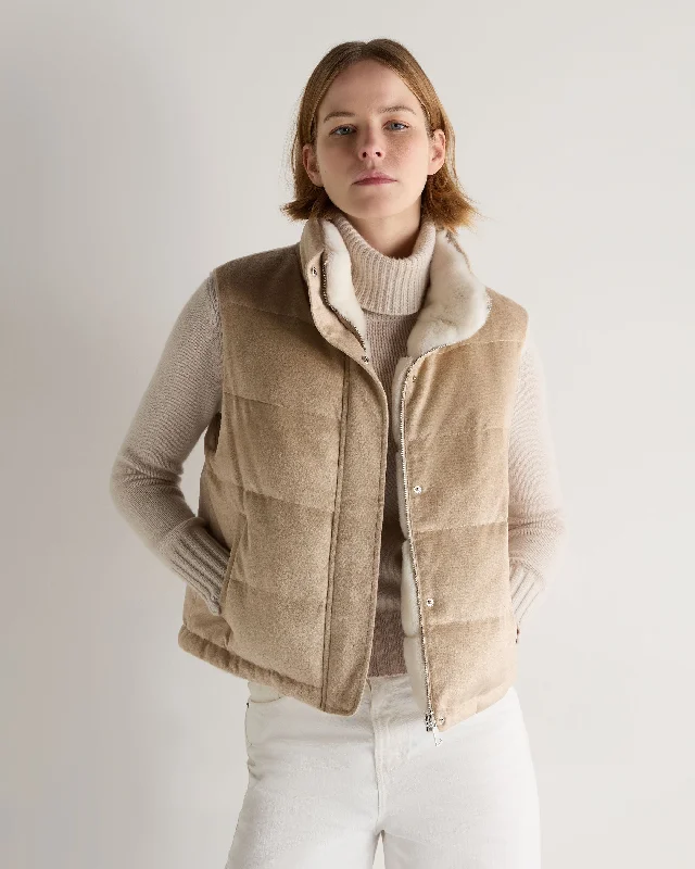 winter-ready coats for women -Women's Reversible Rex Gilet Sand Brown