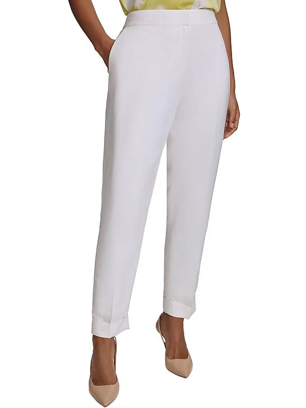 women's oversized pants -Womens Linen Blend High-Rise Ankle Pants