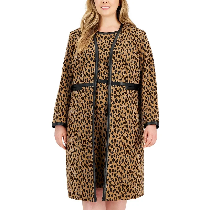 warm padded jackets for women -Plus Womens Animal Print Long Long Coat