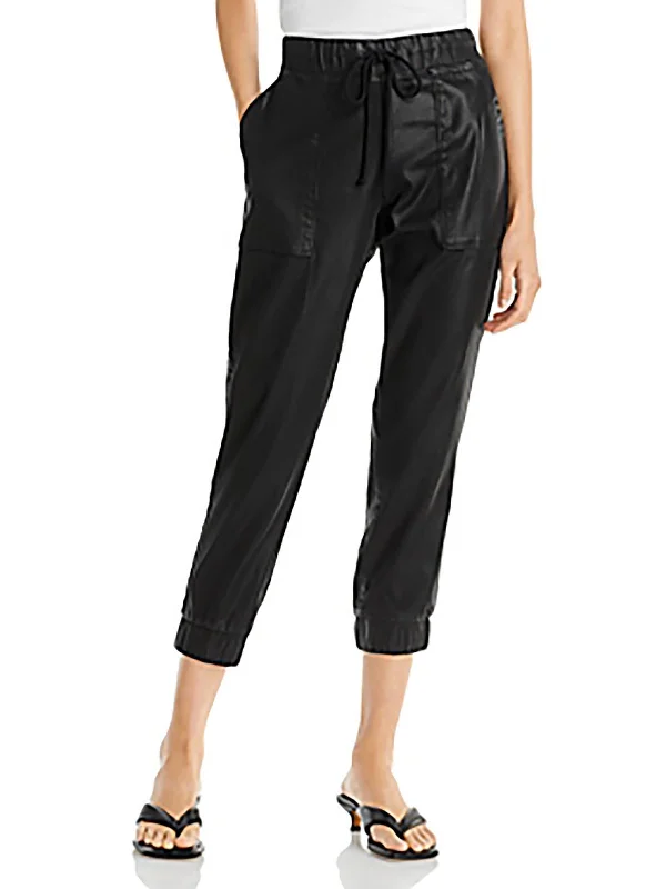 women's pleated wide-leg pants -Chelsea Womens High Rise Cropped Jogger Pants