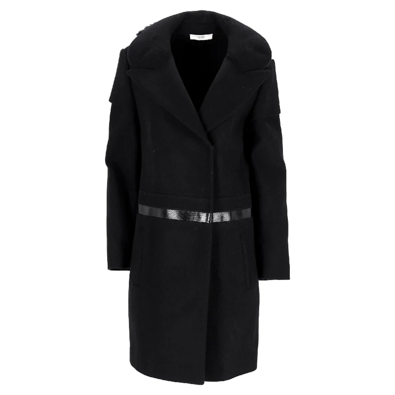 softshell jackets for women -Prada Fur Trim Collar in Black Wool