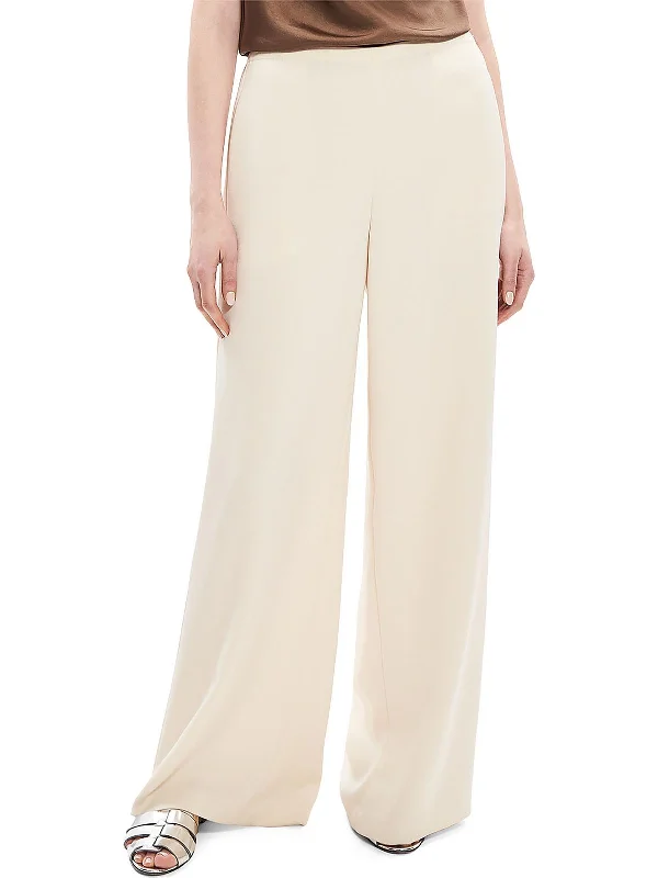 women's asymmetrical skirts -Petites Womens Textured High Rise Wide Leg Pants