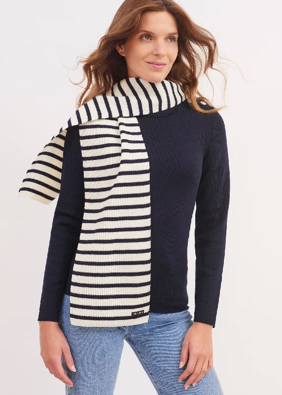 women's puffer jackets -Striped scarf - in pure new wool (ECRU/MARINE)