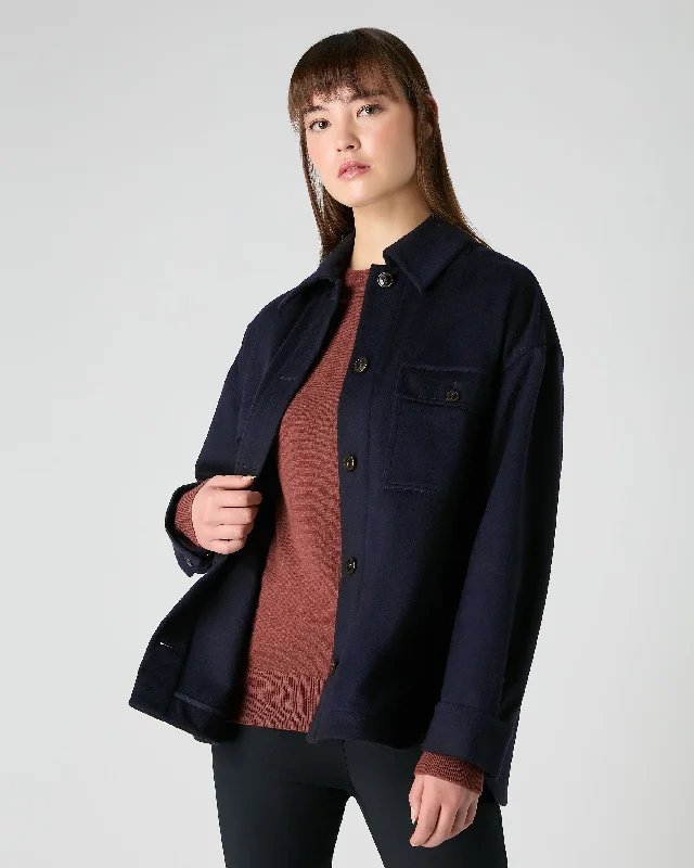 trendy outerwear for women -Women's Olivia Overshirt Navy Blue