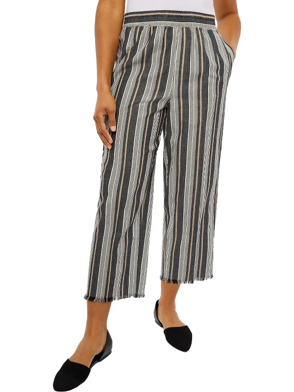 women's embroidered skirts -Womens Linen Blend Striped Ankle Pants