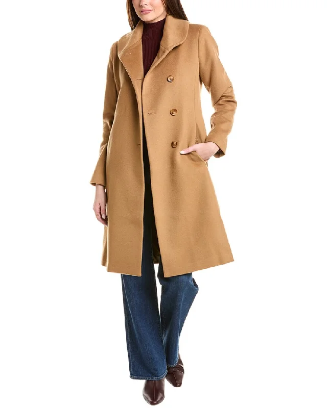 long wool coats for women -sofiacashmere Round Collar Wool & Cashmere-Blend Coat