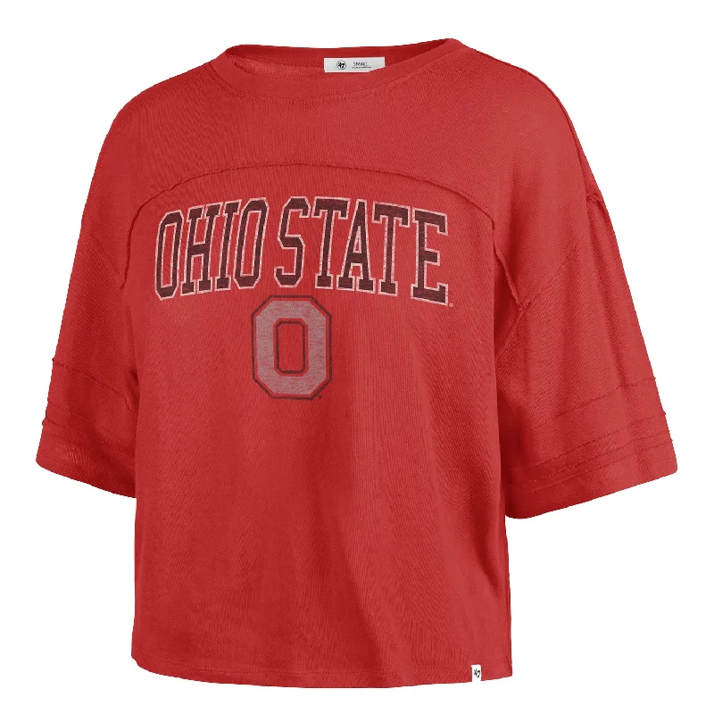 elegant blouses for women -Ladies Ohio State Buckeyes Riser Stevie Scarlet Cropped T-Shirt