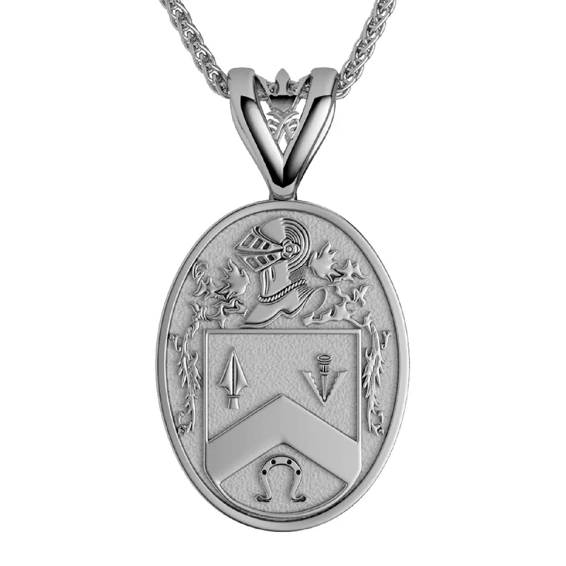 ladies' belted wool coats -10K White Gold Large Oval Shield Coat of Arms Necklace