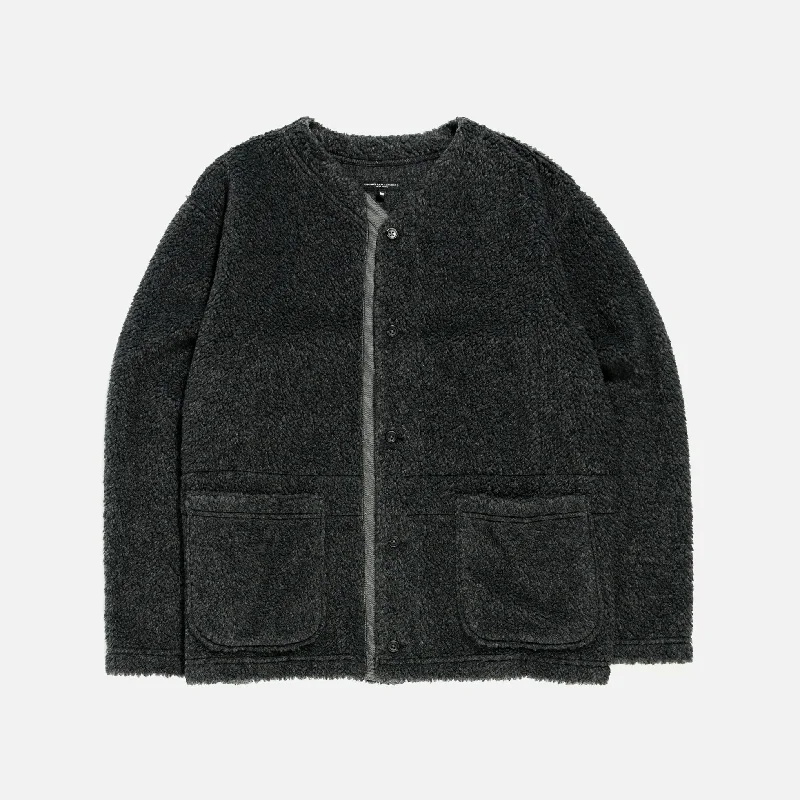 women's windbreaker jackets -Wool Poly Shaggy Knit Cardigan - Charcoal