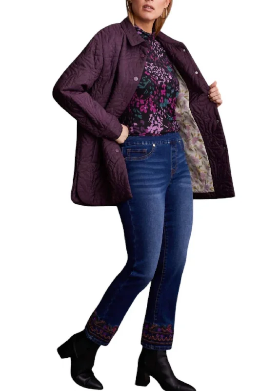 women's winter coats -Quilted Snap Front Jacket With Pattered Lining In Raisin