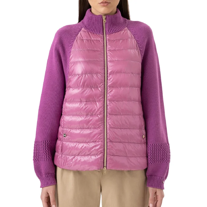 ladies' biker jackets -Knit & Nylon Ultralight Bomber In Fuchsia