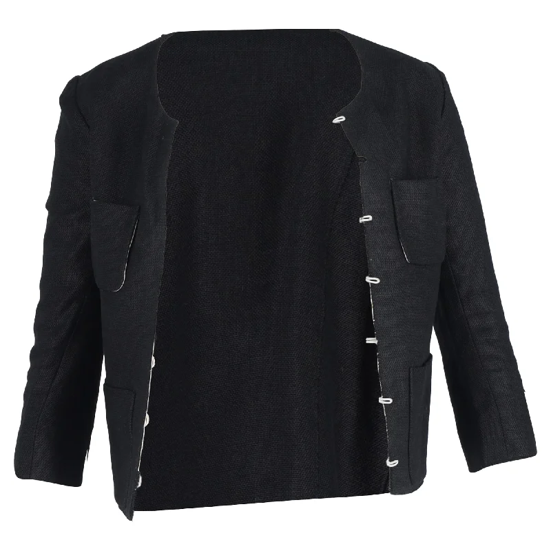 ladies' faux fur-lined coats -Roland Mouret 3/4 Sleeve Jacket in Black Linen