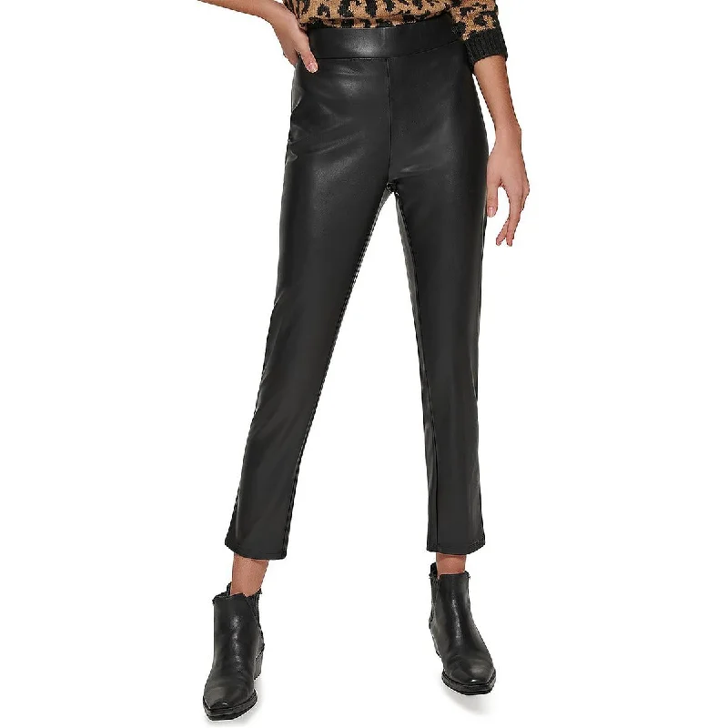 ladies' flowy skirts -DKNY Womens Faux Leather High Rise Skinny Pants