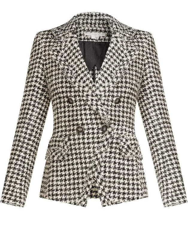 ladies' belted wool coats -Taja Houndstooth Tweed Jacket