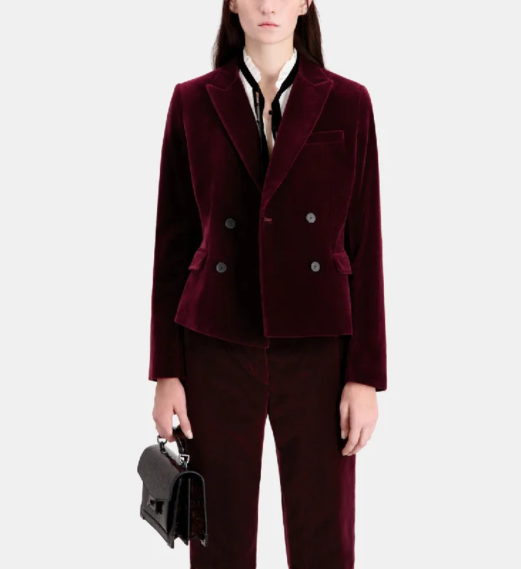 ladies' asymmetric jackets -Short Velvet Suit Jacket