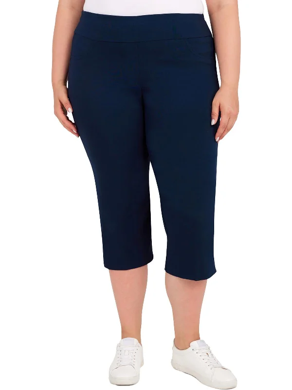 casual joggers for women -Plus Womens Solid Pull On Capri Pants