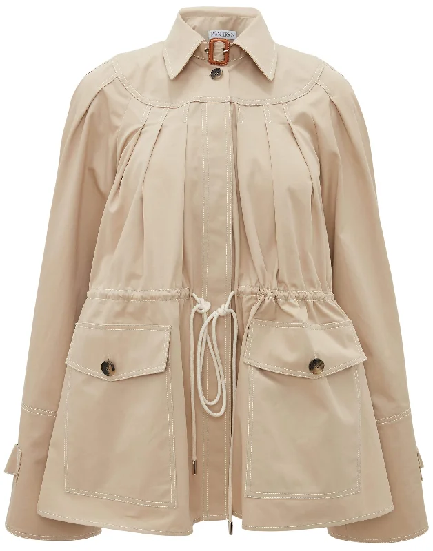 ladies' trench coats -Flax Wide Sleeve Workwear Jacket