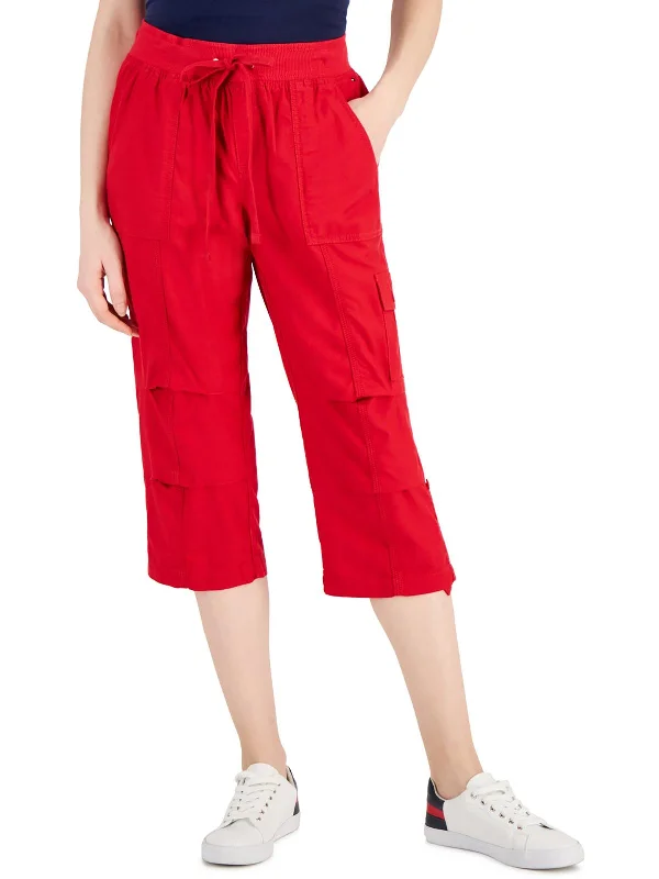 women's pleated wide-leg pants -Womens Adjustable Pant Leg Drawstring Waist Cropped Pants