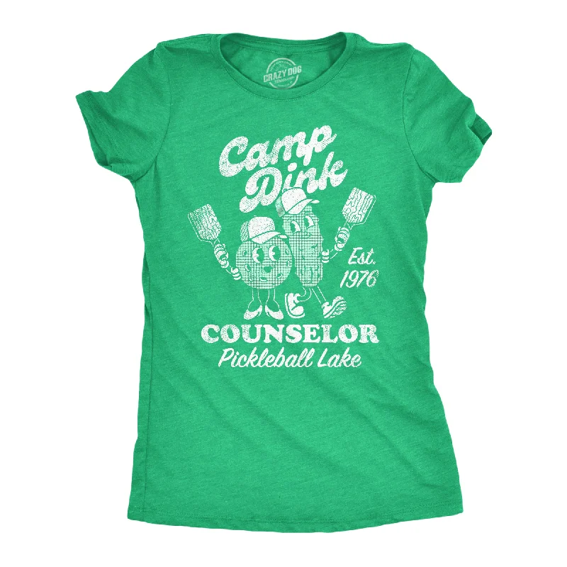 women's ruffled blouses -Camp Dink Counselor Pickleball Lake Women's T Shirt