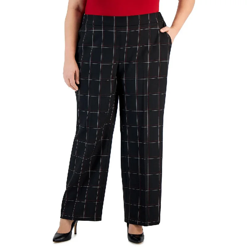 ladies' jogger sweatpants -Kasper Womens Plus Mid-Rise Formal Dress Pants