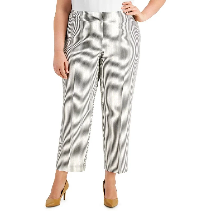 women's color block skirts -Kasper Womens Plus Striped Slim Fit Ankle Pants