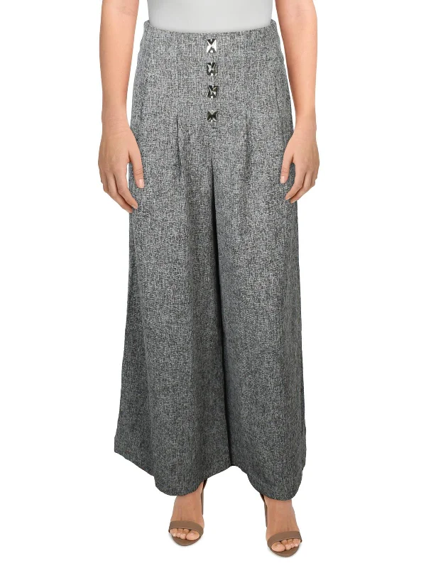 women's boho skirts -Womens Embellished High Rise Wide Leg Pants