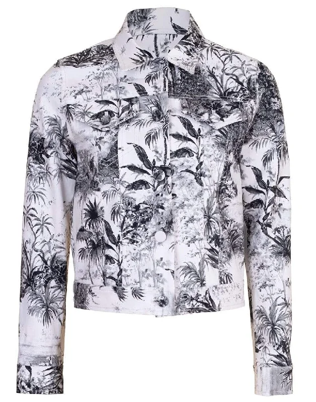 lightweight coats for women -Print Twill Cropped Jacket