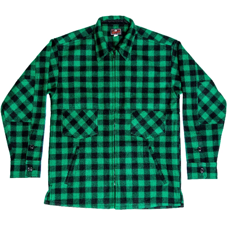 women's houndstooth coats -Northwoods x 1842 Jac Shirt - Green & Black Buffalo Check