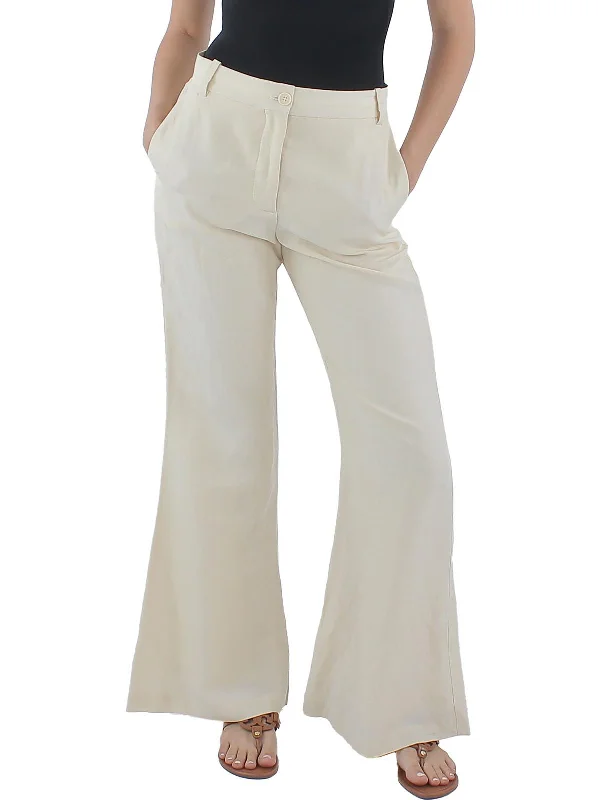 women's work trousers -Carass Womens Linen Flare Legs Wide Leg Pants