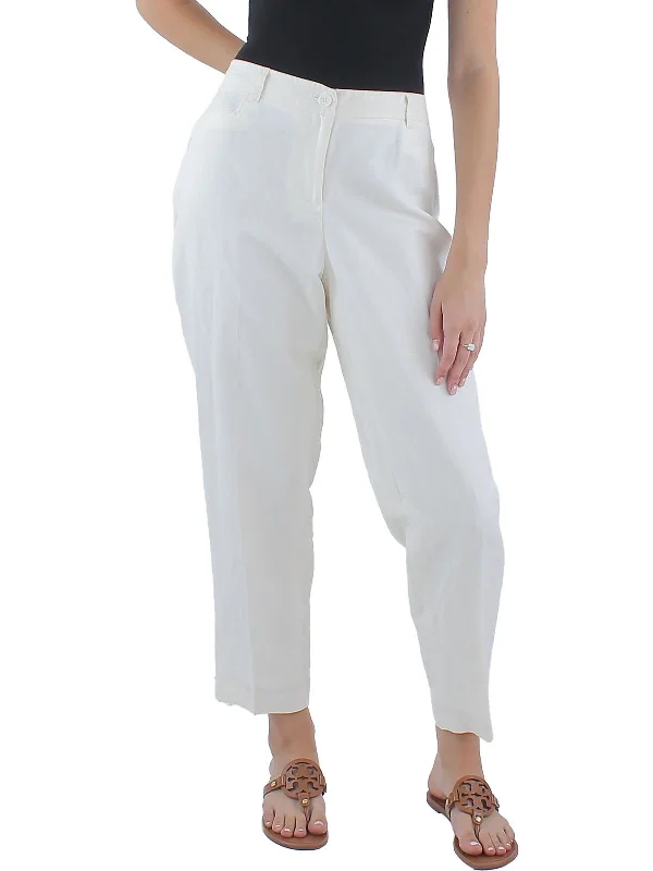 ladies' formal trousers -Womens Linen Solid Ankle Pants