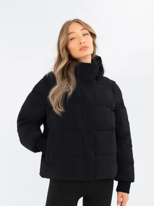 women's denim jackets -Multiway Puffer Coat 2 - Black