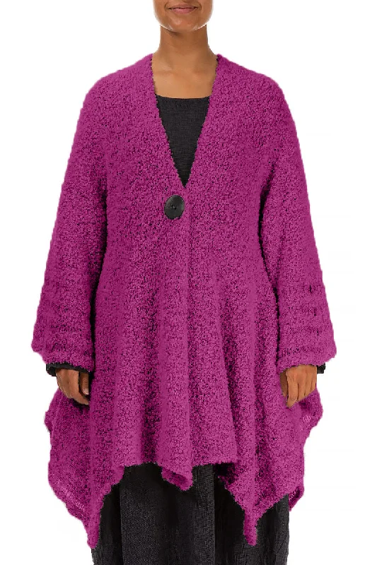 women's parka jackets -Flared Royal Fuchsia Alpaca Wool Cardigan