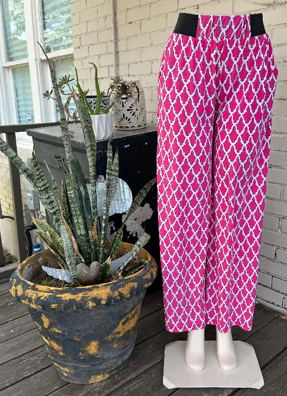 stylish trousers for women -Hot Pink Mix Palazzo Pants