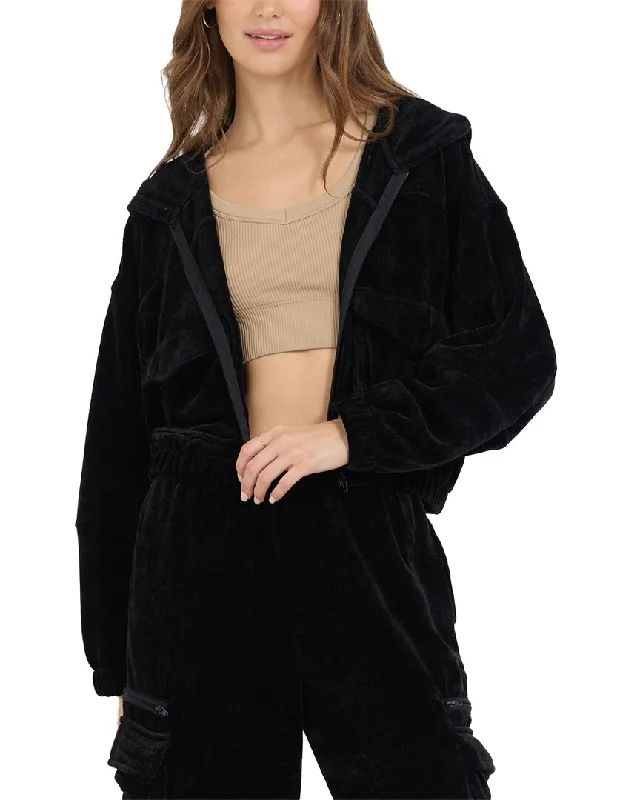 women's shearling jackets -Vintage Havana Brush Corduroy Cargo Bomber Jacket