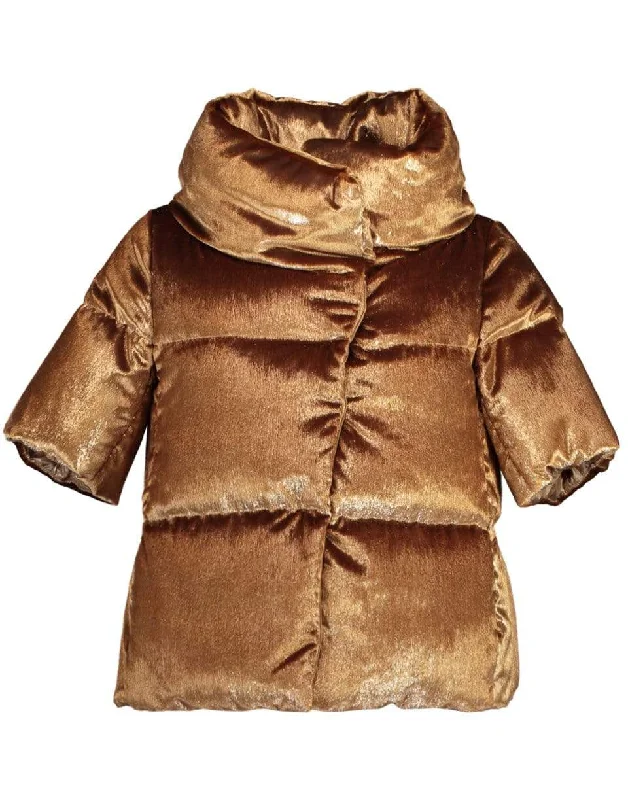 women's faux leather coats -Camel Short Sleeve Crystal Velvet Jacket