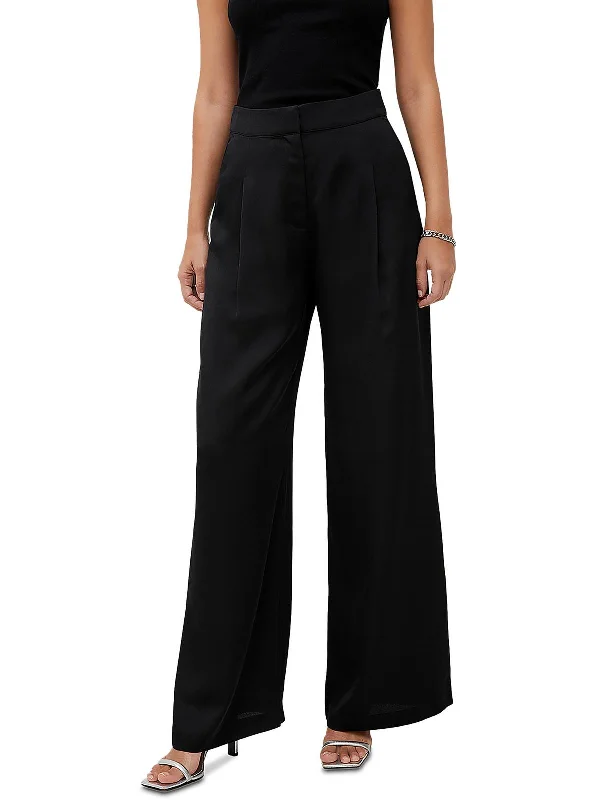 women's ankle-length trousers -Harlow Womens Satin Pleated Wide Leg Pants