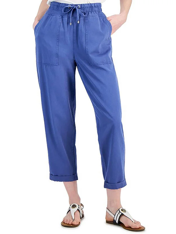 women's lounge pants -Womens Cuffed Mid Rise Cargo Pants