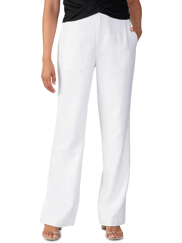 ladies' mid-rise jeans -Noho Womens Linen High Rise Trouser Pants