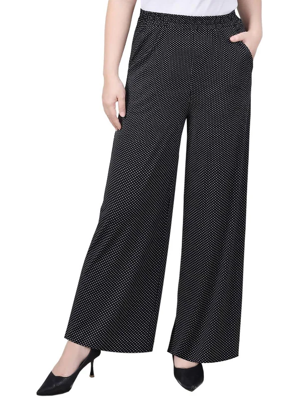 women's lightweight palazzo pants -Petites Womens Woven Polyester Wide Leg Pants