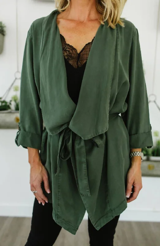 longline coats for women -On The Go Belted Jacket In Olive