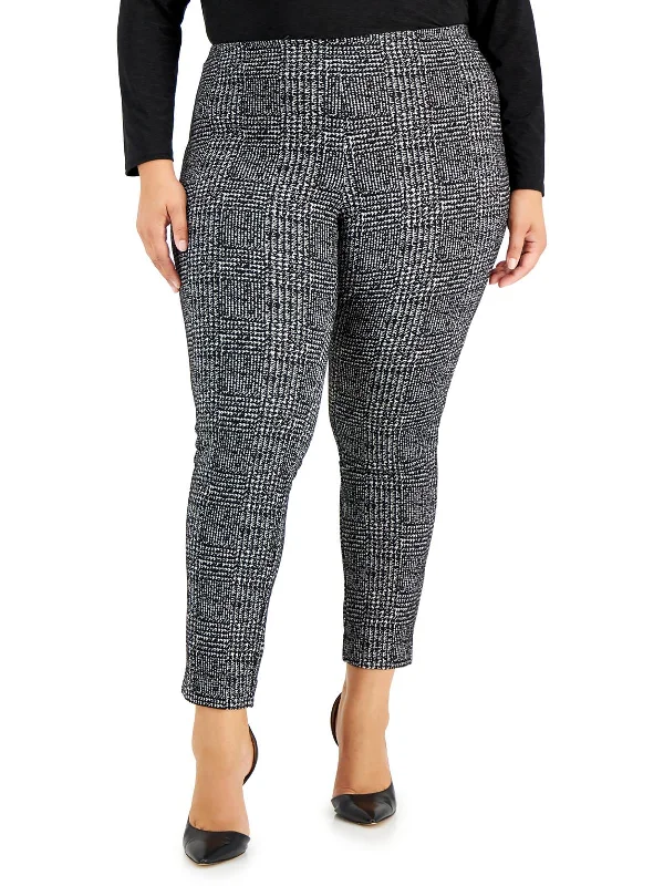 women's oversized pants -Plus Womens Glen Plaid Slim Leg Ankle Pants