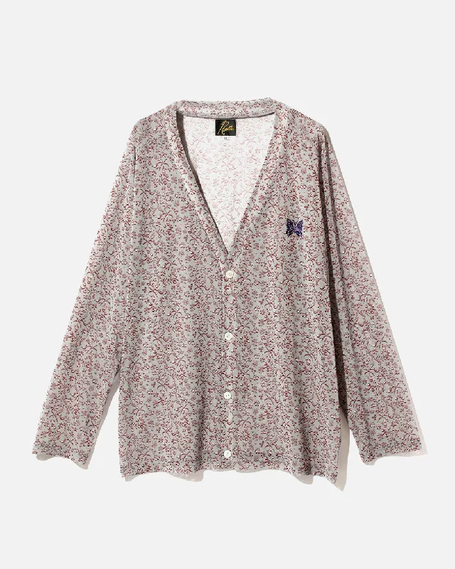 women’s casual blazers -V Neck Cardigan - Poly Mesh / Floral Printed